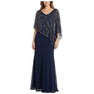 JKara Women's Formal Dress Size 6 Blue Sequined Chiffon A-Line Long Evening Gown